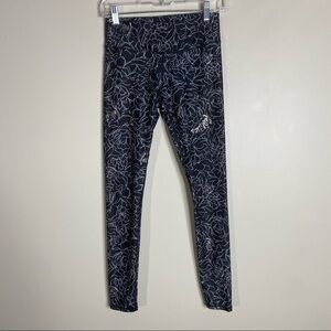 Fabletics Black And Silver Cursive Writing Leggings XS